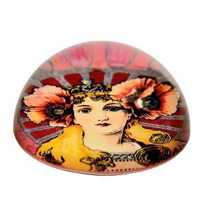 VINTAGE TOZAI ART NOUVEAU GIRL GLASS HANDMADE PAPERWEIGHT  IN ORIGINAL BOX